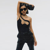 boofeenaa see through mesh patchwork black bodysuit sexy outfits for woman one shoulder backless asymmetrical top c66 ba11