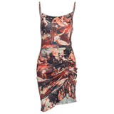 abstract print cami ruffled casual dress