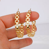 gold round hollow out classic hoops earring