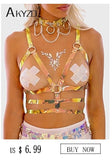 adjustable choker pu faux leather holographic harness