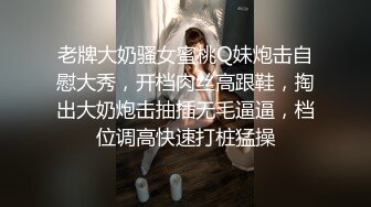 老牌大奶骚女蜜桃Q妹炮击自慰大秀，开档肉丝高跟鞋，掏出大奶炮击抽插无毛逼逼，档位调高快速打桩猛操